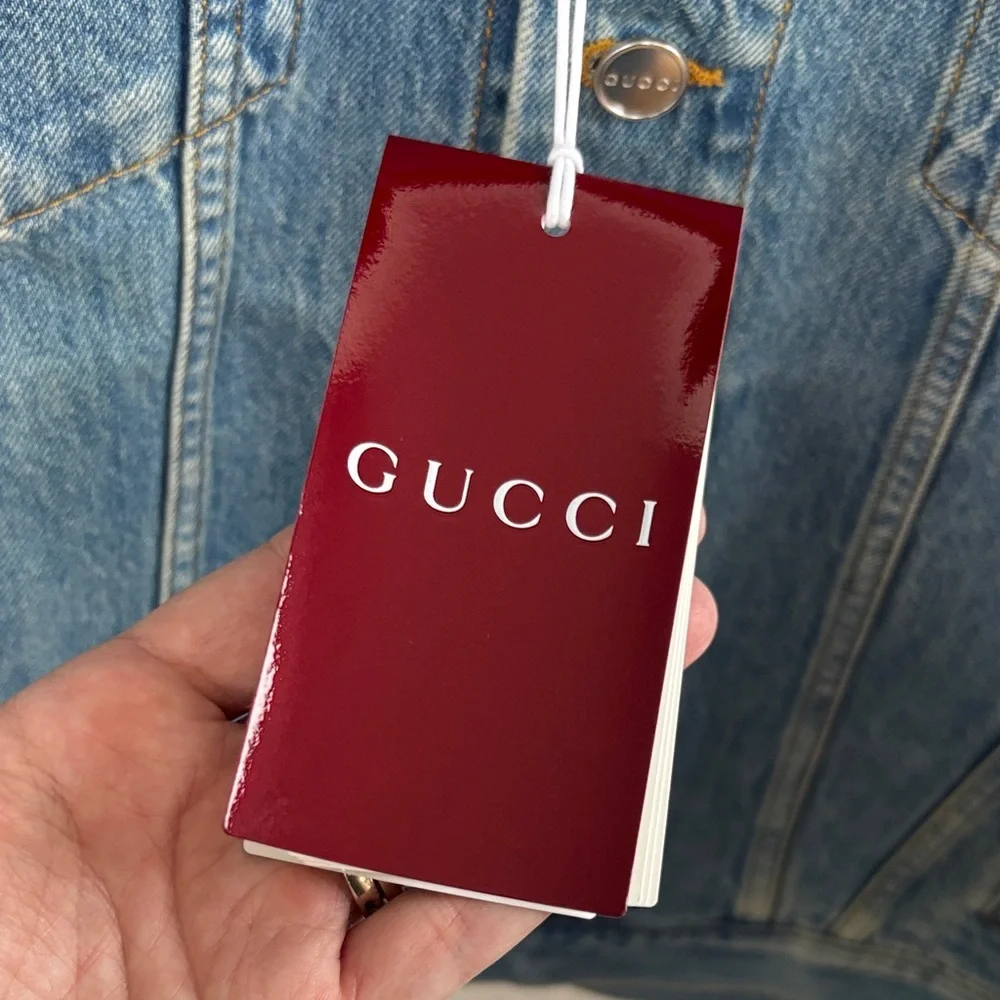 Gucci GG Logo Collared Button Up Denim Men's Jacket sz 54/XXL